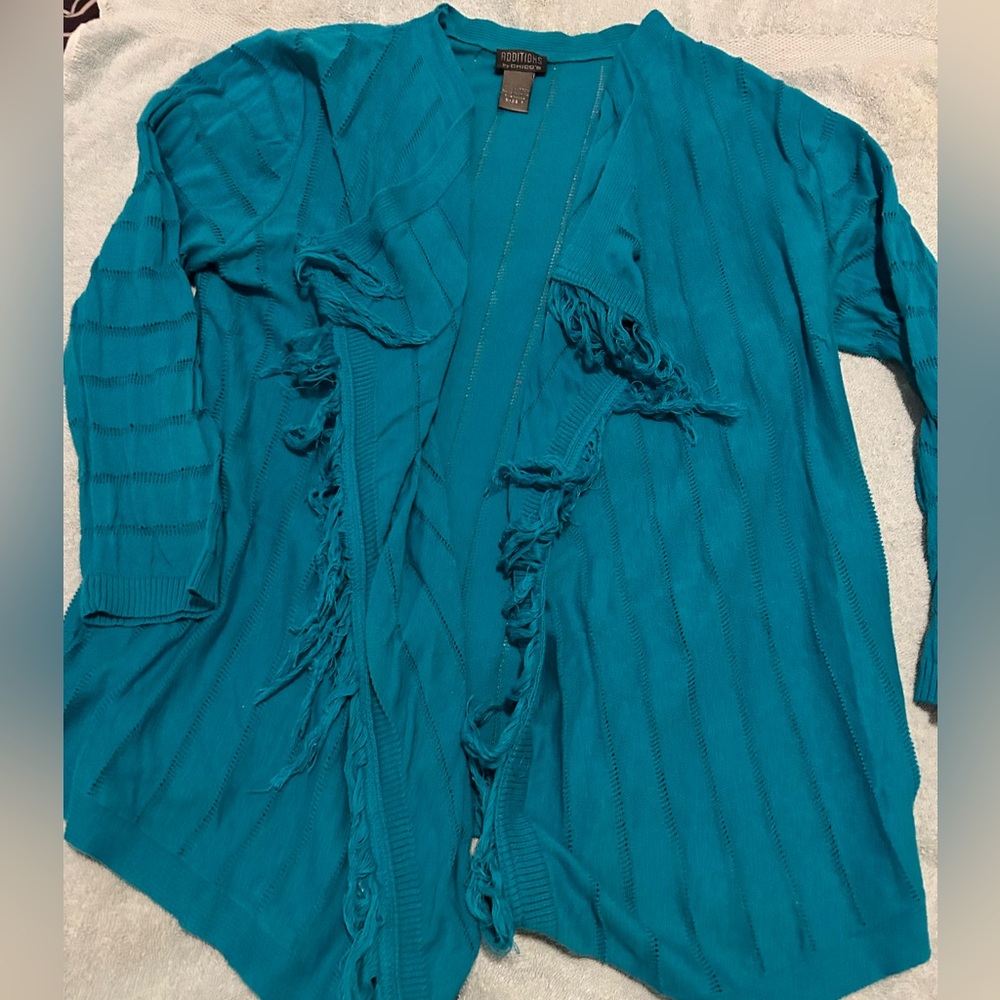 Additions by Chico, size 1, turquoise jacket with fringe